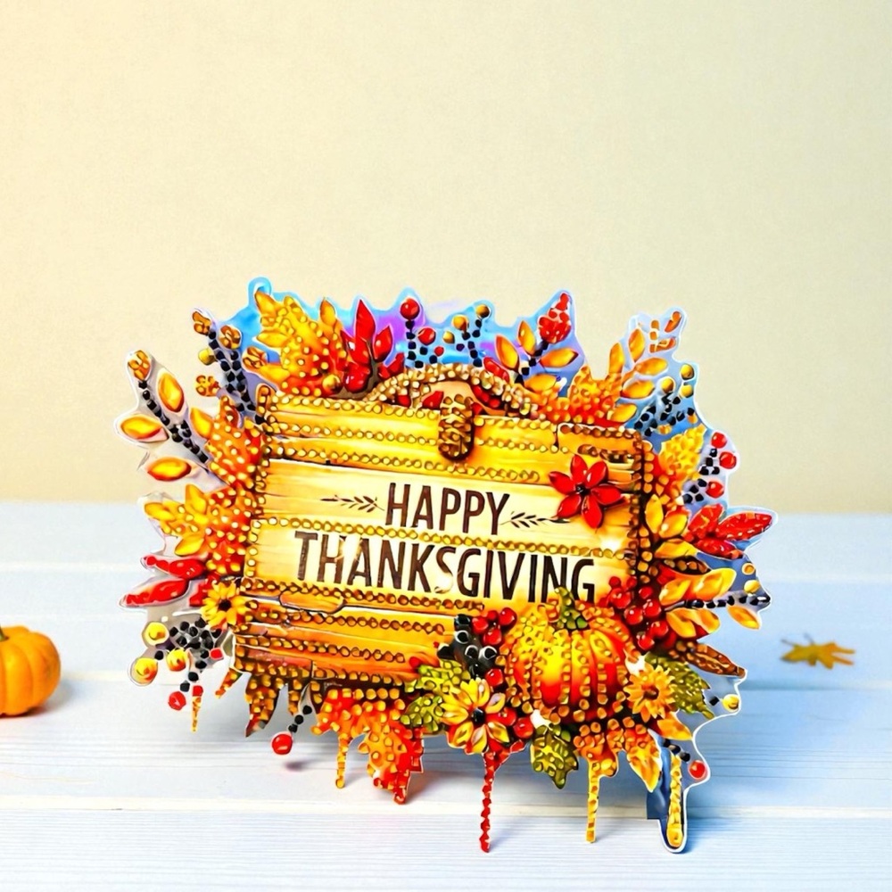 Thanksgiving Hanging Sign Wall Decor Hand Crafted Sealed Diamond Art